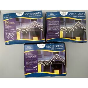 New in Box Icicle Light Sets 3 Boxes 300 ct each Indoor/Outdoor Clear White Wire